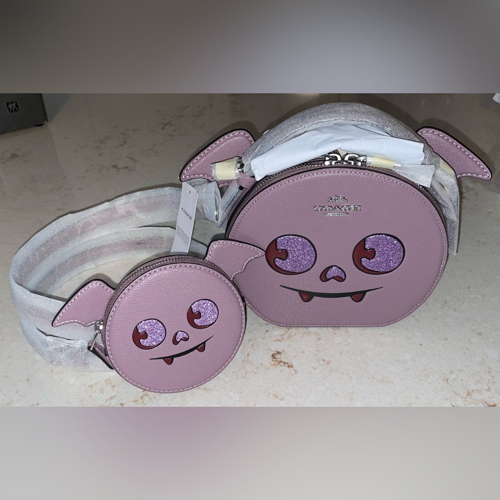 Nwt Coach Leather Purple Bat Canteen Crossbody Bag & Matching Coin Purse